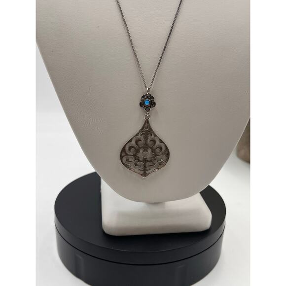 Carolyn Pollack Relios Filigree Sterling Silver Pendant Opal cabochon Necklace - Picture 2 of 13
